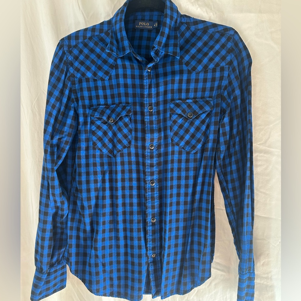 Polo by Ralph Lauren Women’s Black and Blue Plaid Shirt